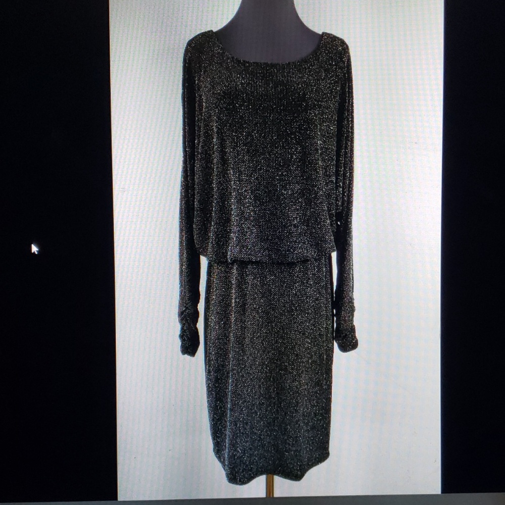 Sz 16 Jessica Howard Black / Silver Midi Dress